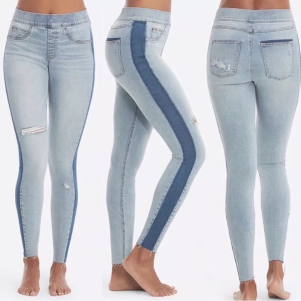 Like new! Spanx Side Striped Distressed Skinny Jean Sz M